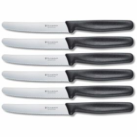 6 Piece Victorinox Swiss Army Cutlery Classic 4.5" Round Tip with Serrated Blade Steak Knife Set (Available in 8 Colors: Black)